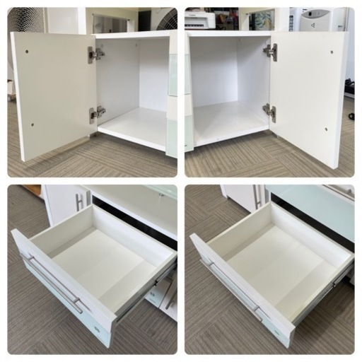 【美品‼️】株式会社コタキ 120cm幅ローボード テレビ台 収納家具 強化ガラス天板 ホワイト♪