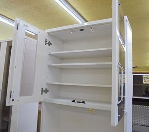 札幌【スリム レンジボード】幅80cm 鏡面仕上げ 白 ホワイト 食器棚 キッチンボード キッチン収納 本郷通店