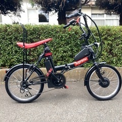 世界に一台 フルカスタム 電動アシスト自転車 折り畳み自転車 e-BIKE 黒赤の画像