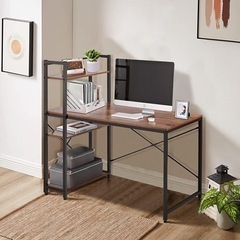 パソコンデスク ゲーミングデスク H型 PCデスク 4段本棚付き 勉強机 オフィスデスク 学習デスク 棚付デスク 新品の画像