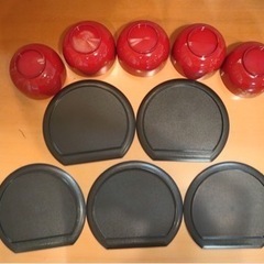 13cmお椀「お盆付き」5個セット 汁椀/漆器の画像