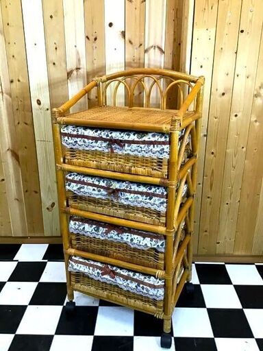 ラタン　籐　3段チェスト　440×340×960　アジアンテイスト　スリム　衣装ケース　家具　住まい
