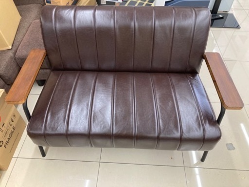 HJ352【中古】2人掛けソファー 革 茶