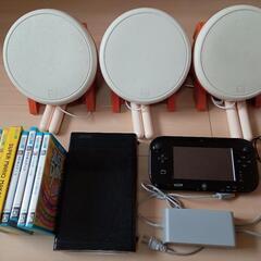 【中古品:wiiu】WiiU、ソフト7本、太鼓の達人用太鼓3台