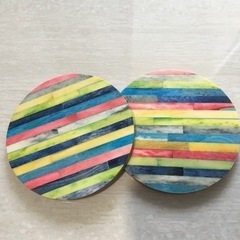 コースター ペア 4枚セット ヴィンテージ 木製 木造り 寄せ木の画像