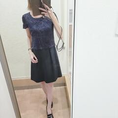 【着画有】フォーマル　膝丈ワンピース　ネイビー　ワンピース　入学式　卒業式の画像