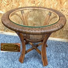 【お値下げ中】高級家具 ガラス天板 籐ラタン サイドテーブル ビンテージ品■小さなガラステーブル カフェテーブル　　インドネシア産の画像