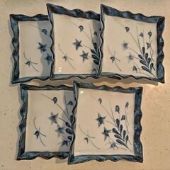  正峰作　九谷焼　花柄　小皿　角皿　5枚セット