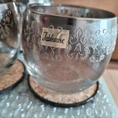 Fine tableware glass USA 　グラス　昭和レトロ（グラス５個　茶托５個）の画像
