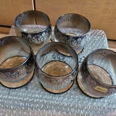 Fine tableware glass USA 　グラス　昭和レトロ（グラス５個　茶托５個）の画像