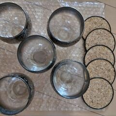 Fine tableware glass USA 　グラス　昭和レトロ（グラス５個　茶托５個）の画像