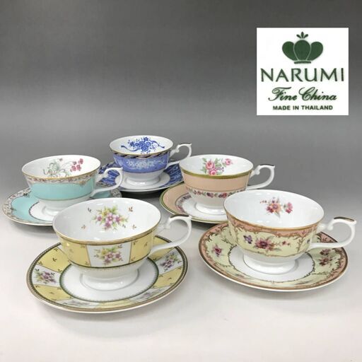 BF3/15　ナルミ フローラルブティック 花柄 金彩 フレーム パステルカラー 洋食器 NARUMI カップ＆ソーサー ５客 セット陶器