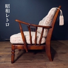 ☑️ヤフオk売約済　極上カリモク14万花柄昭和レトロ高級天然ブナ材木3人掛けソファーセットオットマンの画像