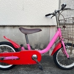 幼児　子供　自転車　14インチ　ピンク　赤　カゴ　ベル　スタンド　泥除けの画像