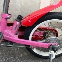 幼児　子供　自転車　14インチ　ピンク　赤　カゴ　ベル　スタンド　泥除けの画像