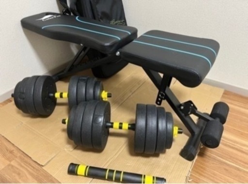 [3月15日まで値下げ中！トレーニングセット]可変式ダンベル20kg×2、ベンチ