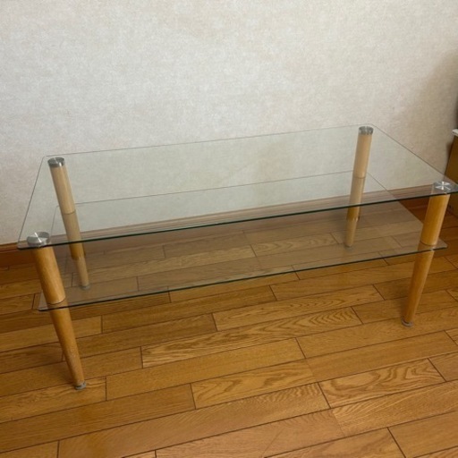 【美品】ガラステーブル 木目調 センターテーブル