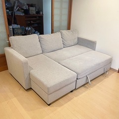 【超美品‼️】定価79,900円♪ ニトリ 214cm幅3人掛けカウチソファ《ノアーク》 ソファベッド 布張りグレー♪