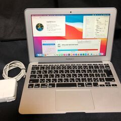 「MacBook Air 11インチ Early 2014 MD711J/B」約1キロの小型軽量薄型モバイルノートPC / Core i5搭載 /メモリー4GB / SSD-128GB / MacOS側はBigSur＋Office2019でBootcamp側はWin10 HomeとOffice2010で都度選択起動可能 / Webカメラ / Bluetooth / 無線LAN / 中古品