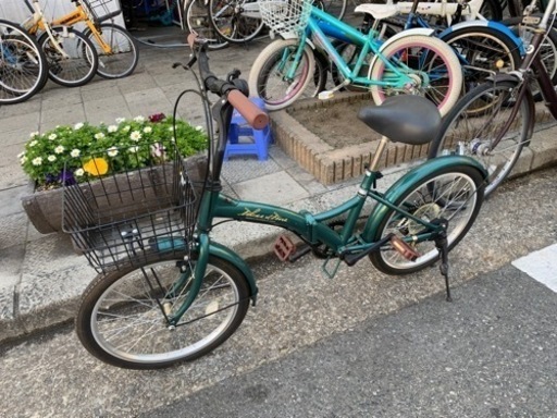 ??　折りたたみ自転車　２０インチ　6変速　カゴ　付き　緑　美品