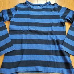 【UNIQLO】厚手コットン100％長袖ニット横ボーダー140紺ロンT