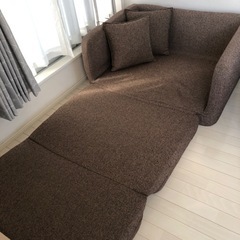 ソファ ベッド ブラウン クッション2個付 折り畳みベッド シングルの画像