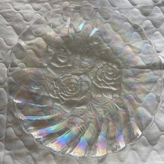 【中古】薔薇柄のガラス皿
