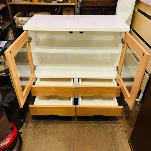 《売約済》　ニトリ　NITORI リビング収納　レンジボード　食器棚　カップボード　サイドボード　収納　ナチュラル　サラ　シリーズ　S