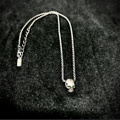 AQUASILVER グリーンガラススカルシルバーペンダントネックレス