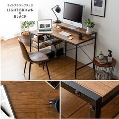ライトブラウン　パソコンデスク l字型 ゲーミングデスク ラック...