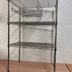 3段アルミラック 吊り下げ収納付き