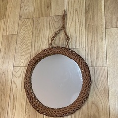 ラタン レトロ ヴィンテージ ミラー カゴ 鎖編みの画像