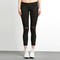 FOREVER21 フォーエバー21 クラッシュデニムパンツ ストレッチパンツ　ブラック　黒　28の画像