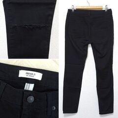 FOREVER21 フォーエバー21 クラッシュデニムパンツ ストレッチパンツ　ブラック　黒　28の画像
