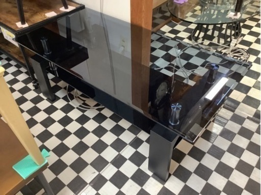 【リサイクルサービス八光】ブラック強化ガラスセンターテーブル120