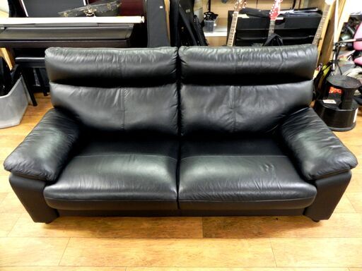 2.5人掛けソファ ハイバック ブラック/黒 合皮 幅190×奥83×高90cm ソファー 長椅子 家具 札幌市 厚別区