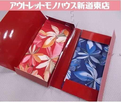 フェラガモ スカーフ 47cm 赤/青 2枚セット ミニスカーフ ハンカチ シルク100% イタリア Salvatore Ferragamo 札幌市東区 新道東店