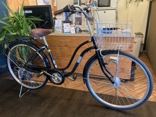 【後輪タイヤ・後輪チューブ新品！】LEDオートライト　6段変速　26インチ自転車　マットブラック