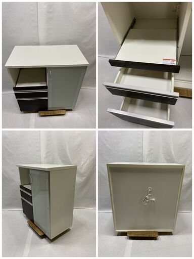 購入60000円 新品同様 高級 キッチンボード ホワイト 幅89×高さ96×奥行48cm ダイニングボード 食器棚 レンジ台 