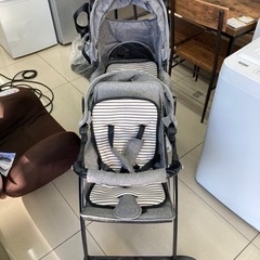 HJ373【中古】KATOJI 2人乗り用ベビーカー グレー