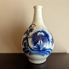 青絵 染付 花柄 鶴首 徳利 花器 花瓶 酒器 一輪挿し 骨董 ...