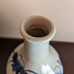 青絵 染付 花柄 鶴首 徳利 花器 花瓶 酒器 一輪挿し 骨董 壺 古伊万里！？伊万里！？かどうか分かりません【大】の画像