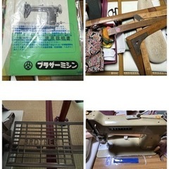 ブラザーミシン（足踏み）＋ロックミシン＋布＋裁縫道具色々の画像