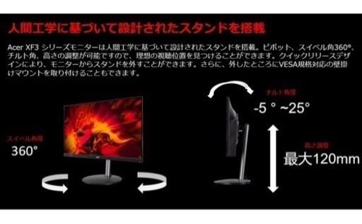 Acer ゲーミングモニター Nitro XF243YPbmiiprx 23.8インチ IPS 非光沢 フルHD 0.5ms 165Hz AMD FreeSync Premium H