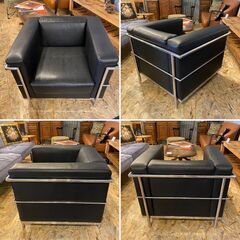 ル・コルビジェ LC2タイプ 1人掛けソファ モダン【ブラック】リプロダクト●E021B009の画像