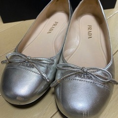 プラダ PRADA バレエシューズ フラットシューズ シルバー 37.5 春の画像