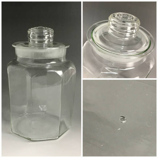 ut10/25　ビンテージ レトロ ガラス瓶 蓋つき容器 八角形 気泡 ゆらゆら 駄菓子屋 保存瓶 天然生活 雅姫 アンティーク シャビー 古道具