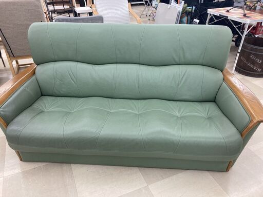 3人掛けソファー　浜本工芸　S-1800　ｸﾞﾘｰﾝ×ﾗｲﾄﾌﾞﾗｳﾝ