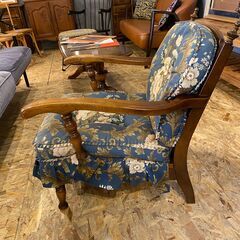 飛騨産業 キツツキマーク 1人掛けソファ 花柄ブラウン×ブルー○D102M059