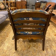 飛騨産業 キツツキマーク 1人掛けソファ 花柄ブラウン×ブルー●D102M059の画像